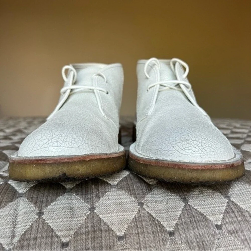 Tory Burch Bergen White Crackle Leather‎ Ankle Boots Booties Women 10 Academia